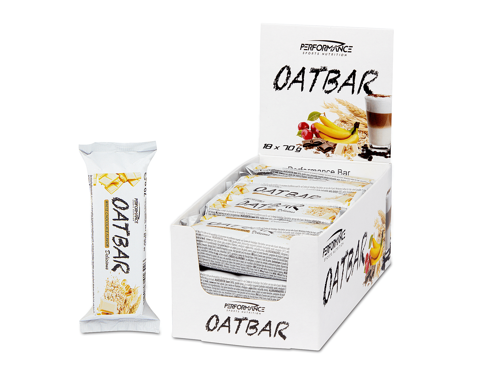 Oat Bar (White Chocolate - 18 x 70 gram) - PERFORMANCE - Flapjacks - Haver - Havervlokken - Energierepen - Sportvoeding